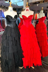 Lovely Yellow A-Line Sweetheart Long Tiered Prom Dress with Slit ED01576