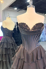 Lovely Yellow A-Line Sweetheart Long Tiered Prom Dress with Slit ED01576