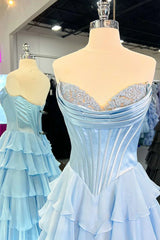 Lovely Yellow A-Line Sweetheart Long Tiered Prom Dress with Slit ED01576