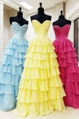 Lovely Yellow A-Line Sweetheart Long Tiered Prom Dress with Slit ED01576