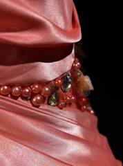 Bright Orange Mermaid V-Neck Satin Beaded Long Prom Dress Sequined Evening Gown  ED01582