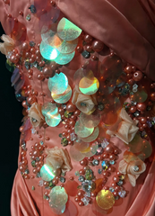 Bright Orange Mermaid V-Neck Satin Beaded Long Prom Dress Sequined Evening Gown  ED01582