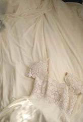 Beige Square Neck Chiffon Lace Empire Dress Long Prom Dress Beaded Wedding Dress  ED01583