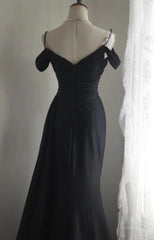 Elegant Black Mermaid Spaghetti Strap Satin Diamond Long Prom Dress Simple Evening Dress  ED01587