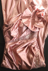 Pink Mermaid One Shoulder Satin Beaded Sequin Long Prom Dress Bridal Dress  ED01588