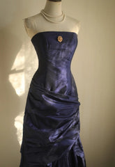 Simple Mermaid Strapless Taffeta Pleated Long Prom Dress Evening Gown ED01594