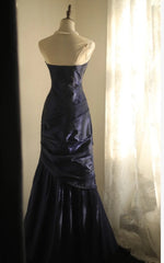 Simple Mermaid Strapless Taffeta Pleated Long Prom Dress Evening Gown ED01594