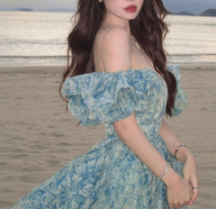 Sweet A-Line off-shoulder organza print Long Prom Dress Birthday Adult Ceremony Dress ED01602