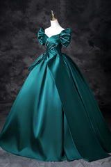 Teal A-Line Off the Shoulder Satin Long Prom Dress, Elegant Evening Dress ED01603