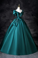 Teal A-Line Off the Shoulder Satin Long Prom Dress, Elegant Evening Dress ED01603