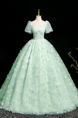 Green A-Line Tulle Beaded Sequin Long Prom Dress, Beautiful 3D Butterfly Evening Dress ED01605