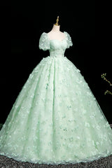 Green A-Line Tulle Beaded Sequin Long Prom Dress, Beautiful 3D Butterfly Evening Dress ED01605