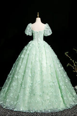 Green A-Line Tulle Beaded Sequin Long Prom Dress, Beautiful 3D Butterfly Evening Dress ED01605