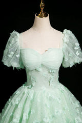 Green A-Line Tulle Beaded Sequin Long Prom Dress, Beautiful 3D Butterfly Evening Dress ED01605