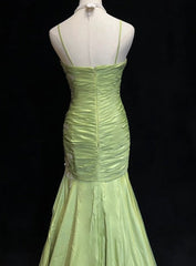 Vintage Green Mermaid Spaghetti Strap Satin Beaded Sequin Long Prom Dress Sweetheart Neck Evening Dress ED01607