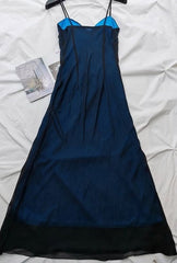 Navy Blue Mermaid Spaghetti Strap Tulle Beading Long Prom Dress V-Neck Graduation Prom Adult Ceremony Dress ED01616