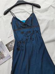 Navy Blue Mermaid Spaghetti Strap Tulle Beading Long Prom Dress V-Neck Graduation Prom Adult Ceremony Dress ED01616