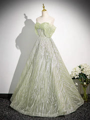 Sage A-Line Off the Shoulder Glittering Tulle Sequins Long Prom Dress Sweet 16 Dress ED01618
