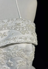 A-Line Spaghetti Strap Beaded Satin Long Prom Dress White Wedding Dress Graduation Prom Dress ED01630