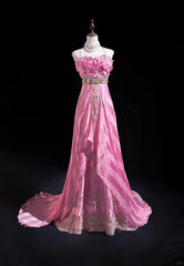 Pink Mermaid Spaghetti Straps Satin Beaded Long Prom Dress Beautiful Bridal Dress ED01632