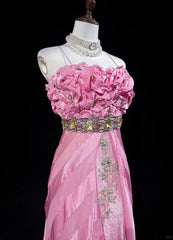 Pink Mermaid Spaghetti Straps Satin Beaded Long Prom Dress Beautiful Bridal Dress ED01632