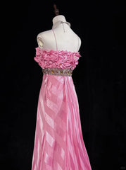 Pink Mermaid Spaghetti Straps Satin Beaded Long Prom Dress Beautiful Bridal Dress ED01632