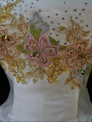 White A-Line Strapless Satin Sequins Long Prom Dress Embroidered Applique Wedding Dress ED01639