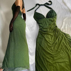 Shiny ✨Chiffon Prom Dress for Party&Birthday Elegant Halter Sweetheart Niche Ruffled Evening Gown ED01643