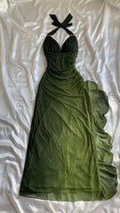 Shiny ✨Chiffon Prom Dress for Party&Birthday Elegant Halter Sweetheart Niche Ruffled Evening Gown ED01643