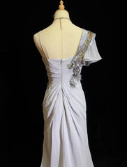 Mermaid Spaghetti Strap Chiffon Beaded Sequin Long Prom Dress Embroidered Applique Evening Gown ED01644