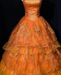 Retro Orange A-Line Strapless Tulle Sequin Long Prom Dress Gorgeous Wedding Dress ED01650