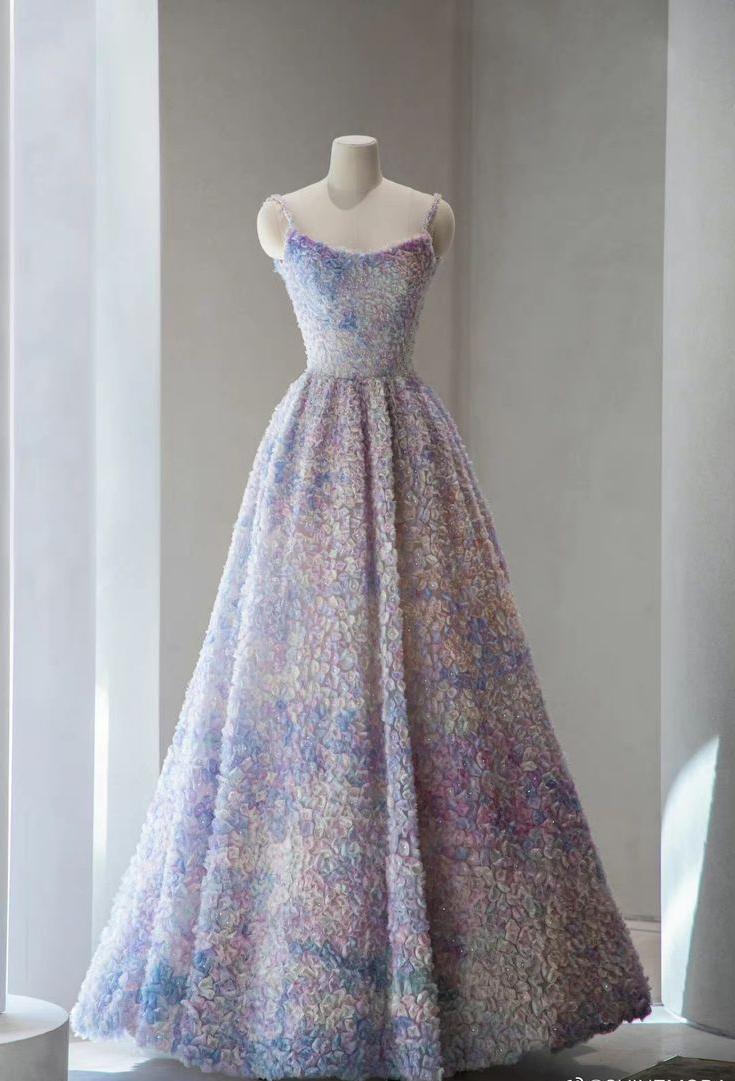 A-Line Spaghetti Strap Tulle Applique Long Prom Dress Adult Ceremony Birthday Dress ED01654