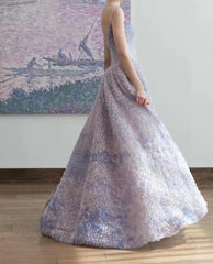 A-Line Spaghetti Strap Tulle Applique Long Prom Dress Adult Ceremony Birthday Dress ED01654