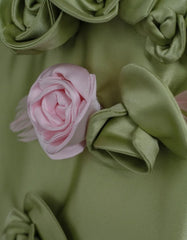 Beautiful Green A-Line Strapless Satin Applique Long Wedding Dress Cute Birthday Prom Dress ED01655