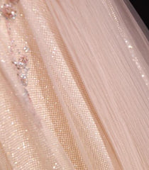 Blush Pink A-Line V-neck Glitter Tulle with Beaded Long Prom Dress Adult Ceremony Evening Dress ED01668