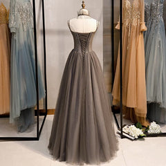 A-Line Spaghetti Strap Tulle Beaded Long Prom Dress Graduation Prom Dress Birthday Dress ED01669