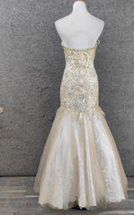 Light Champagne Mermaid Sweetheart Neck Beaded Tulle Long Ball Dress Vintage Evening Dress ED01670