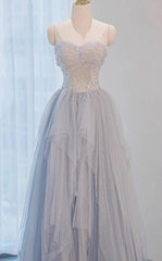 A-Line Sweetheart Neck Sequined Tulle Long Prom Dress Birthday Dress Graduation Prom Dress ED01671