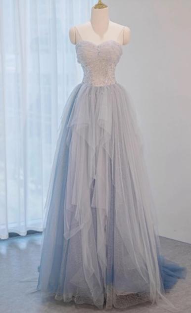 A-Line Sweetheart Neck Sequined Tulle Long Prom Dress Birthday Dress Graduation Prom Dress ED01671