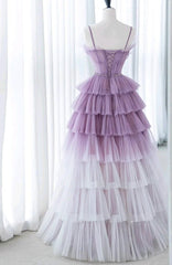 Gradient Purple A-Line Spaghetti Strap Tulle Sequin Long Prom Dress Graduation Prom Dress ED01672