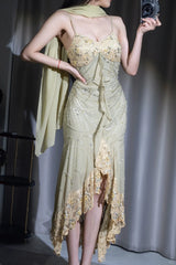 Green Bodycon Dress Beautiful Spaghetti Straps Chiffon Sequin Long Prom Dress Evening Dress ED01673