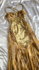 Gold 💛Vintage Prom Dress for Birthday&Party Applique Spaghetti Strap Chiffon Ball Gown ED01676