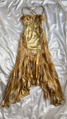 Gold 💛Vintage Prom Dress for Birthday&Party Applique Spaghetti Strap Chiffon Ball Gown ED01676