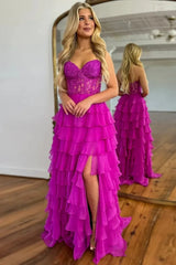 A-Line Sweetheart Neck Chiffon Lace Blue Long Prom Dress, Blue Long Graduation Dress ED01677