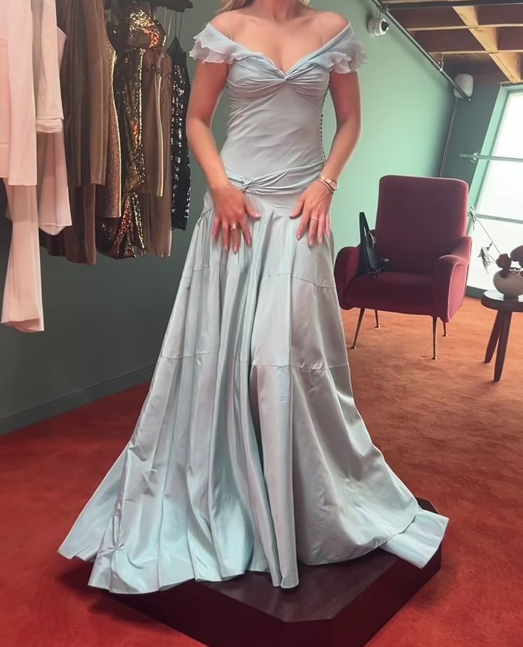 🩵Elegant Blue A-Line Prom Dress for Birthday-90s Satin Vintage Chiffon Formal Evening Dress ED01681
