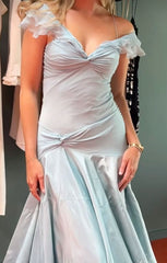 🩵Elegant Blue A-Line Prom Dress for Birthday-90s Satin Vintage Chiffon Formal Evening Dress ED01681