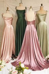 Spaghetti Strap A-Line Satin Simple Long Prom Dress Bridesmaid Dress ED01683