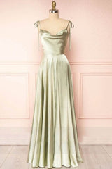 Spaghetti Strap A-Line Satin Simple Long Prom Dress Bridesmaid Dress ED01683