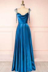 Spaghetti Strap A-Line Satin Simple Long Prom Dress Bridesmaid Dress ED01683