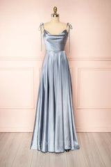 Spaghetti Strap A-Line Satin Simple Long Prom Dress Bridesmaid Dress ED01683